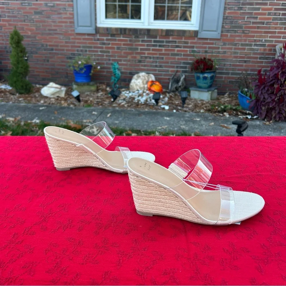 A New Day Womens Ansel Double Band Open‎ Toe Wedge Heels size 11 clear summer